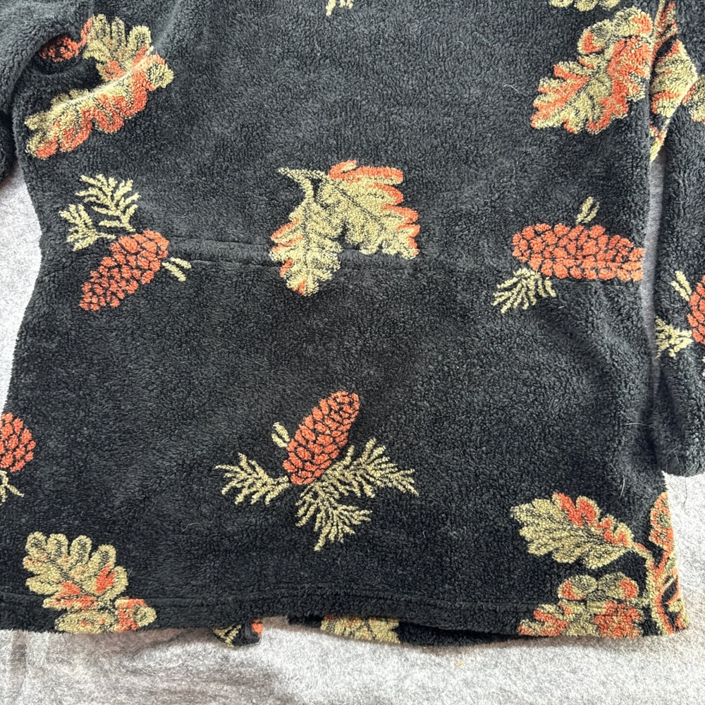 Black Mountain Fleece Jacket 90s XL Black Pinecone Oak Leaf Full Zip Mock Neck - Picture 14 of 16